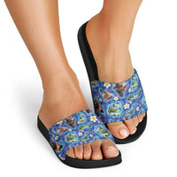 Hawaiian Island Shapes-Iconic Landscape Slide Sandals with Plumeria and Palaka Blue Color LT03 - Polynesian Pride