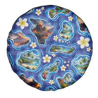 Hawaiian Island Shapes-Iconic Landscape Spare Tire Cover with Plumeria and Palaka Blue Color