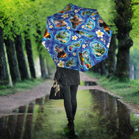 Hawaiian Island Shapes-Iconic Landscape Umbrella with Plumeria and Palaka Blue Color