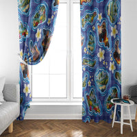 Hawaiian Island Shapes-Iconic Landscape Window Curtain with Plumeria and Palaka Blue Color