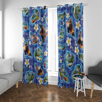 Hawaiian Island Shapes-Iconic Landscape Window Curtain with Plumeria and Palaka Blue Color