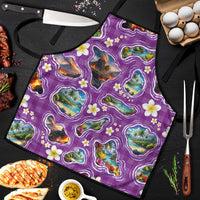 Hawaiian Island Shapes-Iconic Landscape Apron with Plumeria and Palaka Purple Color