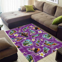 Hawaiian Island Shapes-Iconic Landscape Area Rug with Plumeria and Palaka Purple Color