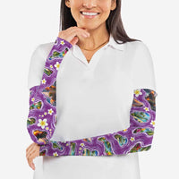 Hawaiian Island Shapes-Iconic Landscape Arm Sleeves with Plumeria and Palaka Purple Color LT03 - Polynesian Pride