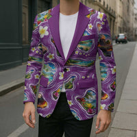 Hawaiian Island Shapes-Iconic Landscape Blazer with Plumeria and Palaka Purple Color