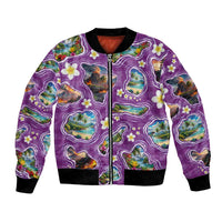 Hawaiian Island Shapes-Iconic Landscape Bomber Jacket with Plumeria and Palaka Purple Color