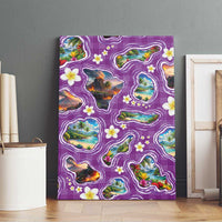 Hawaiian Island Shapes-Iconic Landscape Canvas Wall Art with Plumeria and Palaka Purple Color