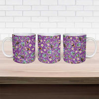 Hawaiian Island Shapes-Iconic Landscape Ceramic Mug with Plumeria and Palaka Purple Color