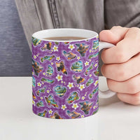 Hawaiian Island Shapes-Iconic Landscape Ceramic Mug with Plumeria and Palaka Purple Color
