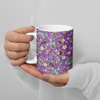 Hawaiian Island Shapes-Iconic Landscape Ceramic Mug with Plumeria and Palaka Purple Color