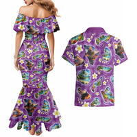 Hawaiian Island Shapes-Iconic Landscape Couples Matching Mermaid Dress and Hawaiian Shirt with Plumeria and Palaka Purple Color LT03 - Polynesian Pride