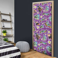 Hawaiian Island Shapes-Iconic Landscape Door Cover with Plumeria and Palaka Purple Color LT03 - Polynesian Pride