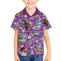 Hawaiian Island Shapes-Iconic Landscape Family Matching Long Sleeve Bodycon Dress and Hawaiian Shirt with Plumeria and Palaka Purple Color LT03 Son's Shirt Purple - Polynesian Pride