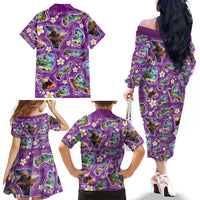 Hawaiian Island Shapes-Iconic Landscape Family Matching Off The Shoulder Long Sleeve Dress and Hawaiian Shirt with Plumeria and Palaka Purple Color LT03 - Polynesian Pride