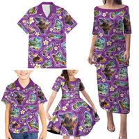 Hawaiian Island Shapes-Iconic Landscape Family Matching Puletasi and Hawaiian Shirt with Plumeria and Palaka Purple Color LT03 - Polynesian Pride