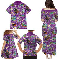 Hawaiian Island Shapes-Iconic Landscape Family Matching Puletasi and Hawaiian Shirt with Plumeria and Palaka Purple Color LT03 - Polynesian Pride