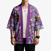 Hawaiian Island Shapes-Iconic Landscape Kimono with Plumeria and Palaka Purple Color