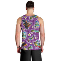 Hawaiian Island Shapes-Iconic Landscape Men Tank Top with Plumeria and Palaka Purple Color
