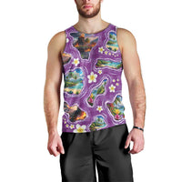 Hawaiian Island Shapes-Iconic Landscape Men Tank Top with Plumeria and Palaka Purple Color