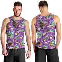 Hawaiian Island Shapes-Iconic Landscape Men Tank Top with Plumeria and Palaka Purple Color