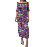 Hawaiian Island Shapes-Iconic Landscape Puletasi with Plumeria and Palaka Purple Color