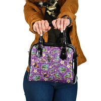 Hawaiian Island Shapes-Iconic Landscape Shoulder Handbag with Plumeria and Palaka Purple Color