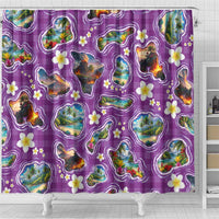 Hawaiian Island Shapes-Iconic Landscape Shower Curtain with Plumeria and Palaka Purple Color