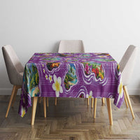 Hawaiian Island Shapes-Iconic Landscape Tablecloth with Plumeria and Palaka Purple Color