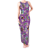 Hawaiian Island Shapes-Iconic Landscape Tank Maxi Dress with Plumeria and Palaka Purple Color LT03 Women Purple - Polynesian Pride