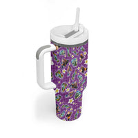 Hawaiian Island Shapes-Iconic Landscape Tumbler With Handle with Plumeria and Palaka Purple Color