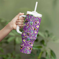 Hawaiian Island Shapes-Iconic Landscape Tumbler With Handle with Plumeria and Palaka Purple Color