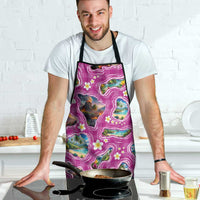Hawaiian Island Shapes-Iconic Landscape Apron with Plumeria and Palaka Pink Color