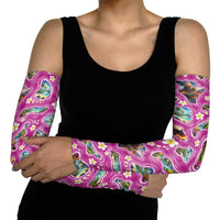 Hawaiian Island Shapes-Iconic Landscape Arm Sleeves with Plumeria and Palaka Pink Color