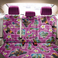 Hawaiian Island Shapes-Iconic Landscape Back Car Seat Cover with Plumeria and Palaka Pink Color