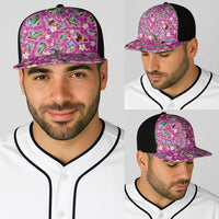 Hawaiian Island Shapes-Iconic Landscape Baseball Net Cap with Plumeria and Palaka Pink Color