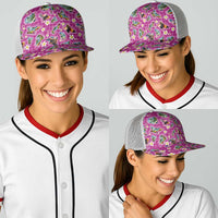 Hawaiian Island Shapes-Iconic Landscape Baseball Net Cap with Plumeria and Palaka Pink Color