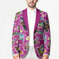 Hawaiian Island Shapes-Iconic Landscape Blazer with Plumeria and Palaka Pink Color