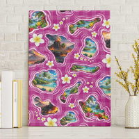 Hawaiian Island Shapes-Iconic Landscape Canvas Wall Art with Plumeria and Palaka Pink Color