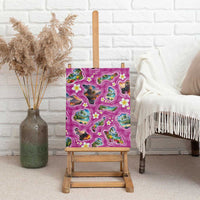 Hawaiian Island Shapes-Iconic Landscape Canvas Wall Art with Plumeria and Palaka Pink Color