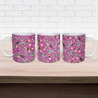 Hawaiian Island Shapes-Iconic Landscape Ceramic Mug with Plumeria and Palaka Pink Color