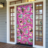 Hawaiian Island Shapes-Iconic Landscape Door Cover with Plumeria and Palaka Pink Color