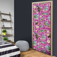 Hawaiian Island Shapes-Iconic Landscape Door Cover with Plumeria and Palaka Pink Color