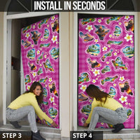 Hawaiian Island Shapes-Iconic Landscape Door Cover with Plumeria and Palaka Pink Color