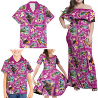 Hawaiian Island Shapes-Iconic Landscape Family Matching Off Shoulder Maxi Dress and Hawaiian Shirt with Plumeria and Palaka Pink Color LT03 - Polynesian Pride