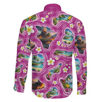 Hawaiian Island Shapes-Iconic Landscape Family Matching Off Shoulder Short Dress and Hawaiian Shirt with Plumeria and Palaka Pink Color LT03 - Polynesian Pride