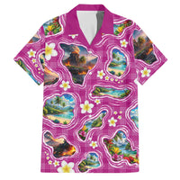 Hawaiian Island Shapes-Iconic Landscape Family Matching Puletasi and Hawaiian Shirt with Plumeria and Palaka Pink Color LT03 Dad's Shirt - Short Sleeve Pink - Polynesian Pride
