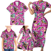 Hawaiian Island Shapes-Iconic Landscape Family Matching Short Sleeve Bodycon Dress and Hawaiian Shirt with Plumeria and Palaka Pink Color LT03 - Polynesian Pride