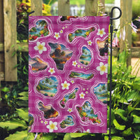 Hawaiian Island Shapes-Iconic Landscape Garden Flag with Plumeria and Palaka Pink Color