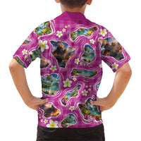 Hawaiian Island Shapes-Iconic Landscape Hawaiian Shirt with Plumeria and Palaka Pink Color