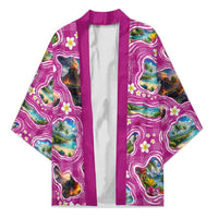 Hawaiian Island Shapes-Iconic Landscape Kimono with Plumeria and Palaka Pink Color